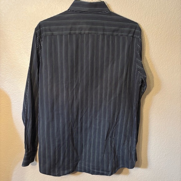 J. Ferrar Men's Shirt Medium 15-15 1/2 Black Silver Striped 100% Cotton Classy - Picture 4 of 12